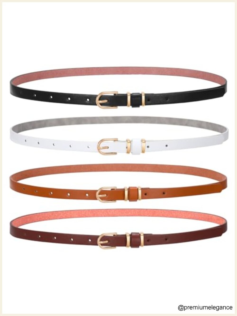 4 Pack Women Thin Belts Faux Leather Skinny Belt Gold Buckle Dresses Jeans